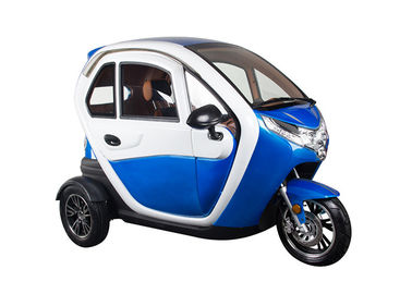 Blue Enclosed Electric Tricycle With Safety Belt Disc Brake System Sightseeing